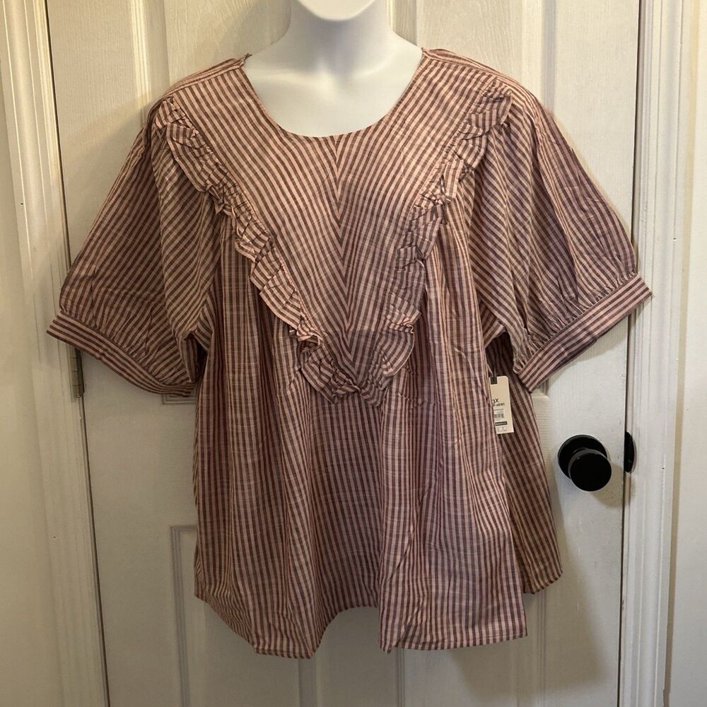Terra & Sky Plus Size Short Sleeve Ruffle Woven Blouse Dusty Rose 3X (24W-26W)